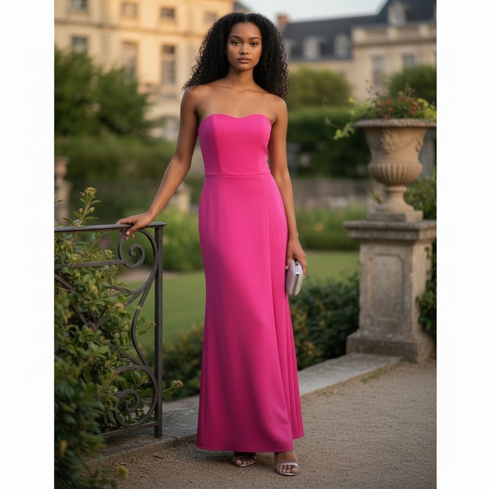 Aqua Strapless Hot Pink Prom Gown